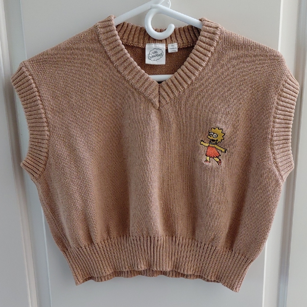 Kids Tan Sweater Vest with Lisa Simpson Patch